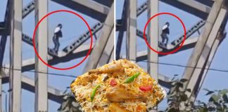 The person who climbed the pole to commit suicide got down as soon as he heard the name of Biryani.... Pic Source: Munsif Urdu